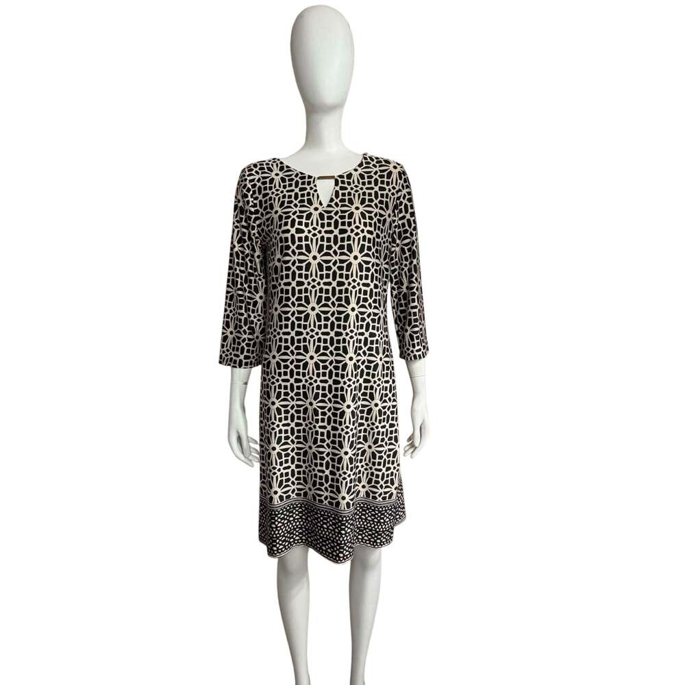 Tacera Women's Geometric Print Midi Dress with Gold Neckline Detail